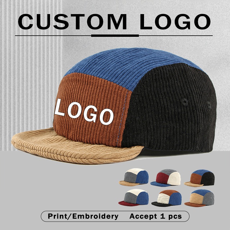 Corduroy Cap 5 Panel - Męskie, w stylu vintage, krótkie czapki