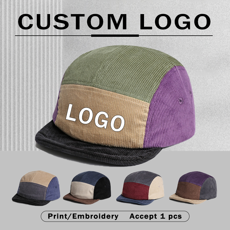Corduroy Cap 5 Panel - Retro krótkoosłonowe czapki baseballowe z tkaniny